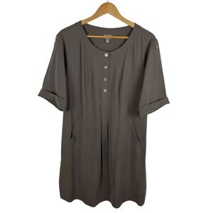 J Jill Womens 100% Silk‎ Dress Sz PS Olive Green Utility Short Sleeve Minimalist